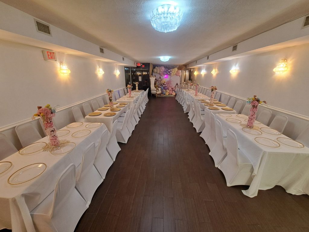 Elegant baby shower event space in Queens NY decorated for a private celebration